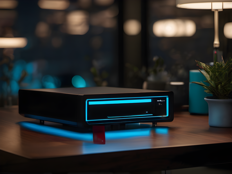 Private AI server concept: a cyan-glowing compute node set into a dark rack panel